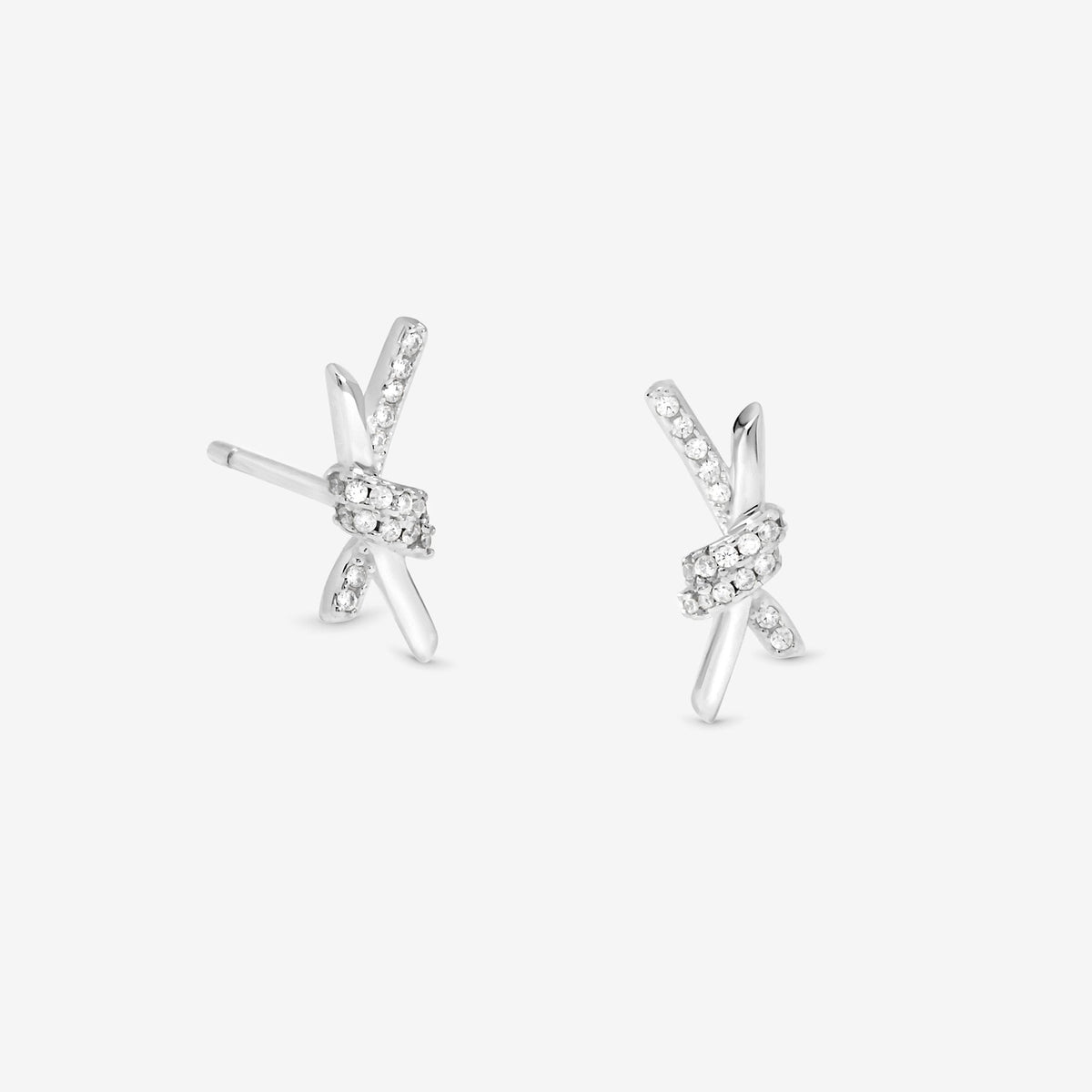 Simply Silver Sterling Silver 925 Polished and Pave Love Knot Stud Earrings