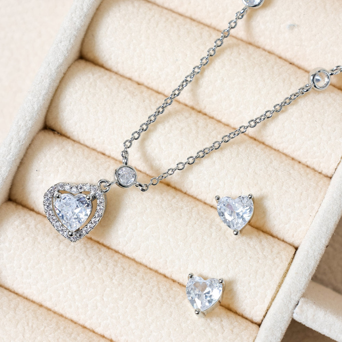 Jon Richard Rhodium Plated and Cubic Zirconia Heart Drop Set - Gift Box