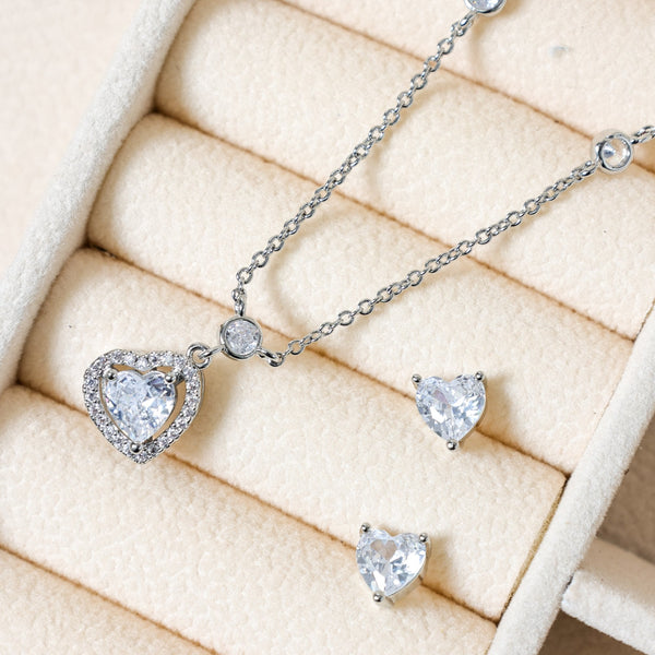 Jon Richard Rhodium Plated and Cubic Zirconia Heart Drop Set - Gift Box