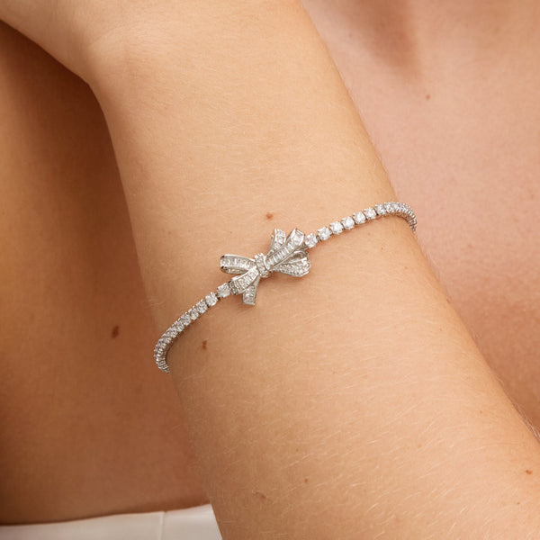 Jon Richard Rhodium Plated Cubic Zirconia Bow Tennis Bracelet