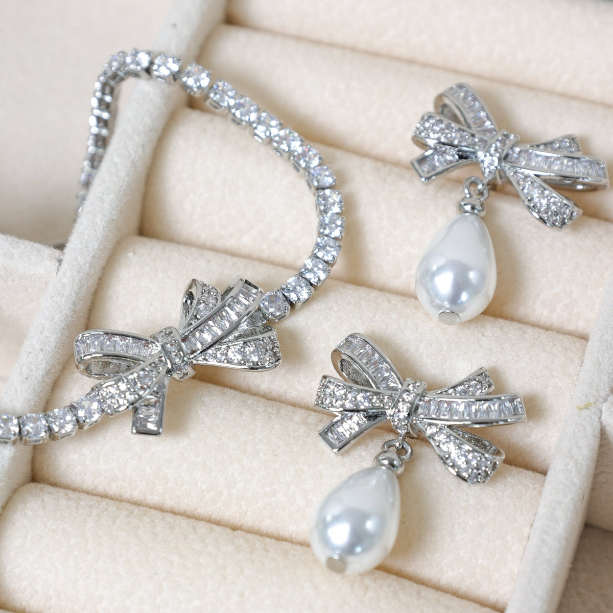 Jon Richard Rhodium Plated Cubic Zirconia Bow Tennis Bracelet