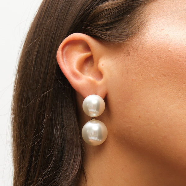 Mood Cream Pearl Double Drop Earrings