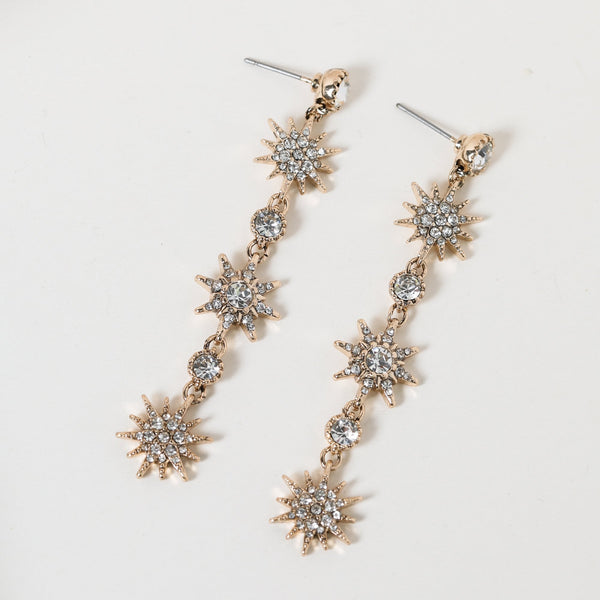Mood Antique Gold Crystal Celestial Drop Earrings