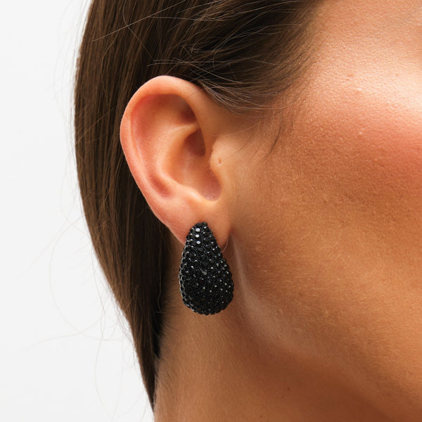 Mood Jet Crystal Dome Stud Earrings