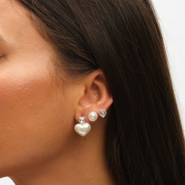 Mood Silver Crystal & Pearl Heart Earrings - Pack of 3