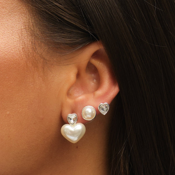 Mood Silver Crystal & Pearl Heart Earrings - Pack of 3
