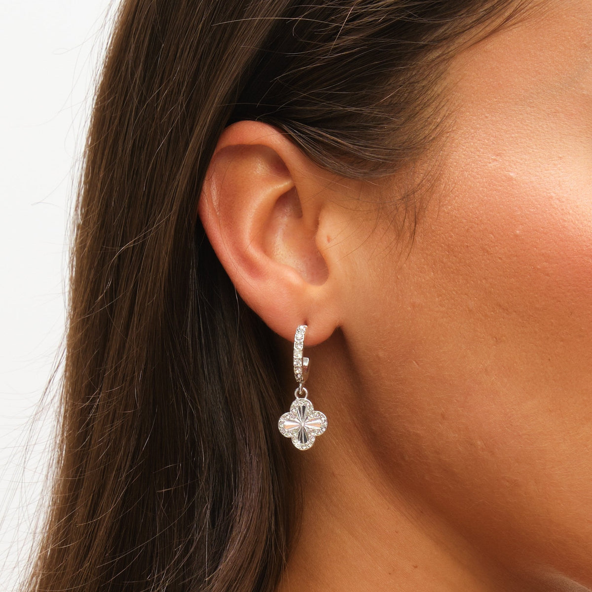 Mood Silver Crystal & Pave Clover Huggie Earrings - Pack of 3