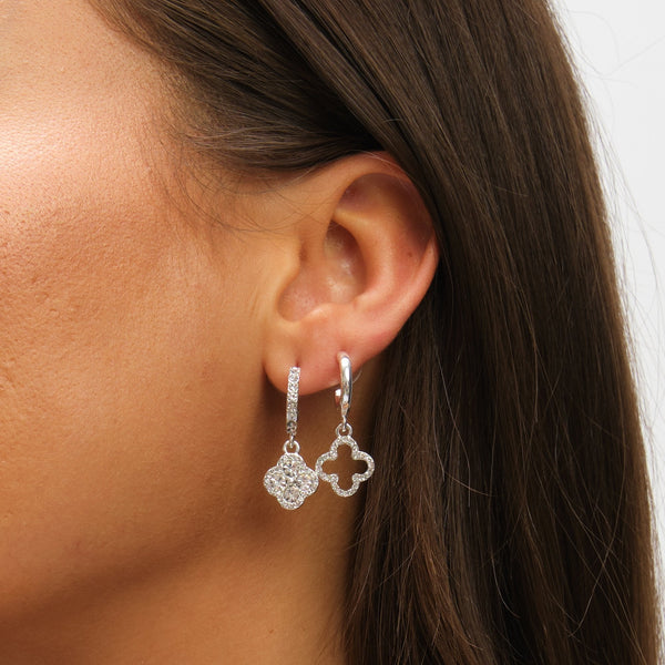 Mood Silver Crystal & Pave Clover Huggie Earrings - Pack of 3