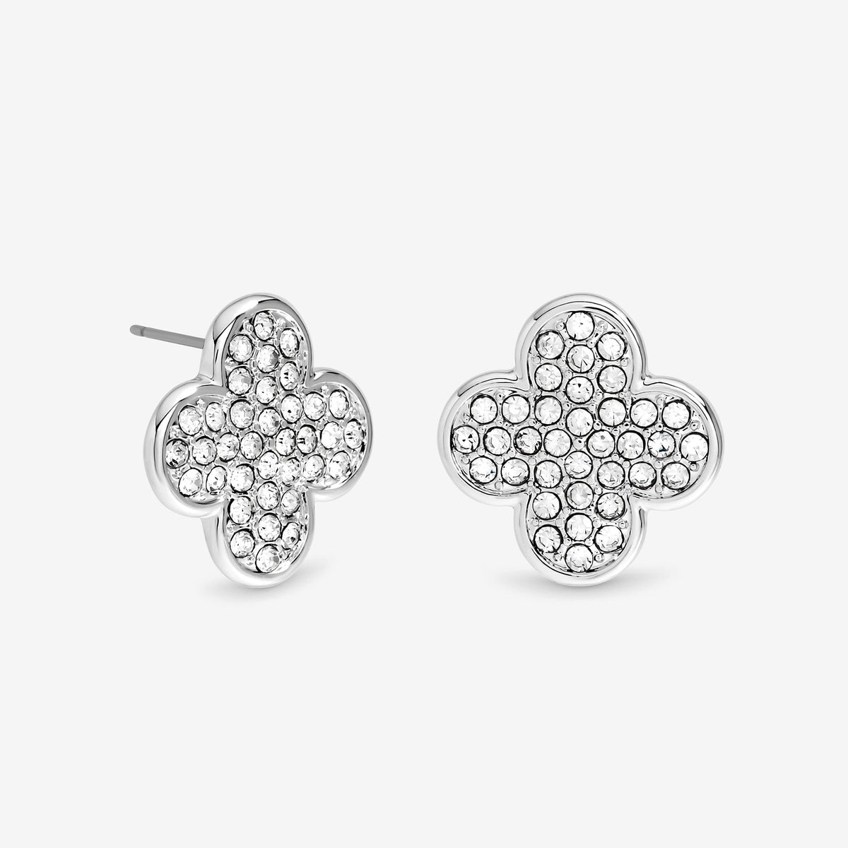 Mood Silver Pave Crystal Statement Clover Stud Earrings