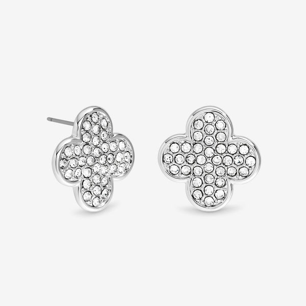 Mood Silver Pave Crystal Statement Clover Stud Earrings