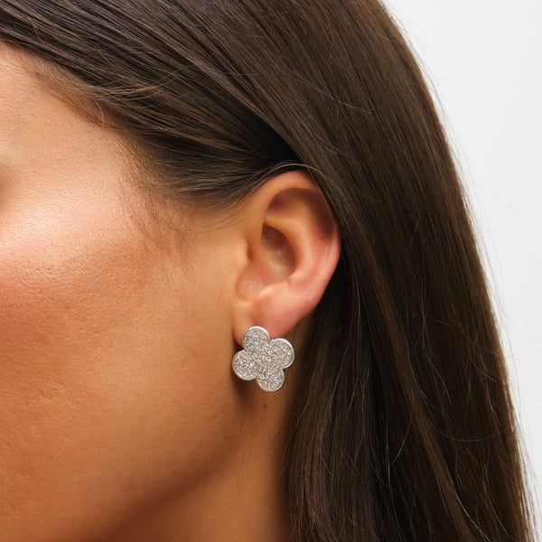 Mood Silver Pave Crystal Statement Clover Stud Earrings