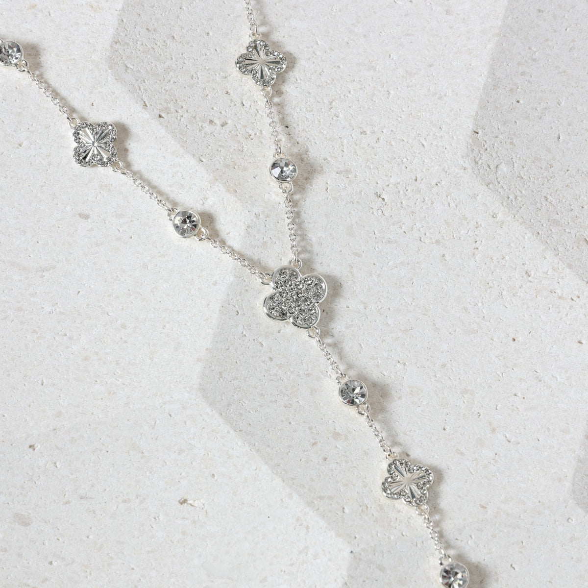Mood Silver Pave Clover Y Drop Necklace