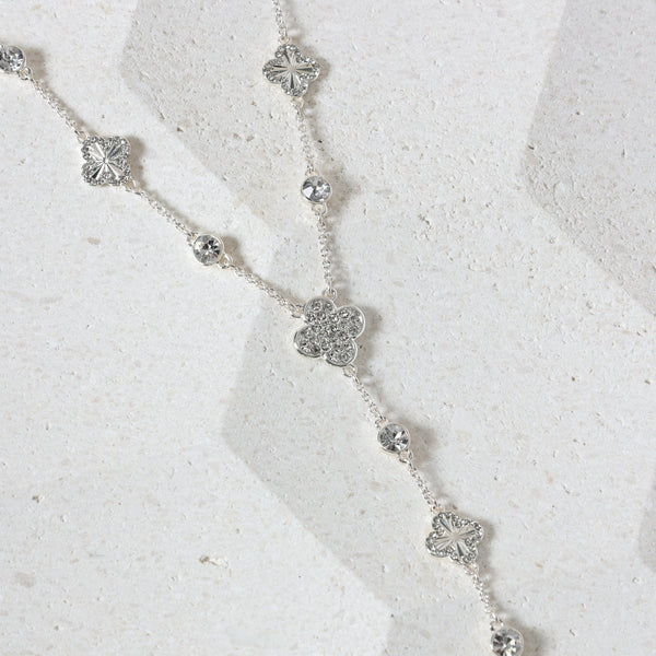 Mood Silver Pave Clover Y Drop Necklace