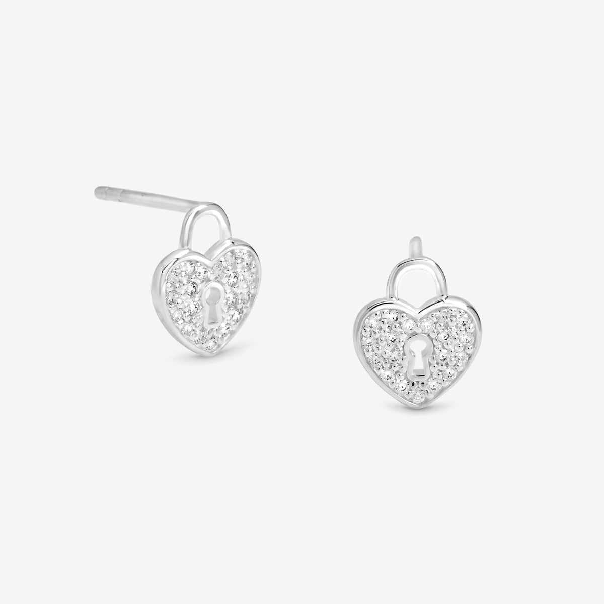 Simply Silver Sterling Silver 925 Pave Padlock Heart Stud Earrings