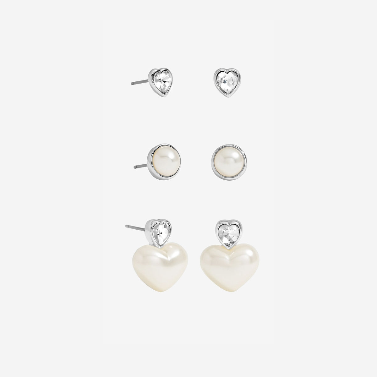 Mood Silver Crystal & Pearl Heart Earrings - Pack of 3