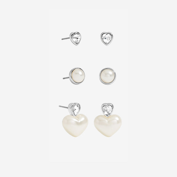 Mood Silver Crystal & Pearl Heart Earrings - Pack of 3