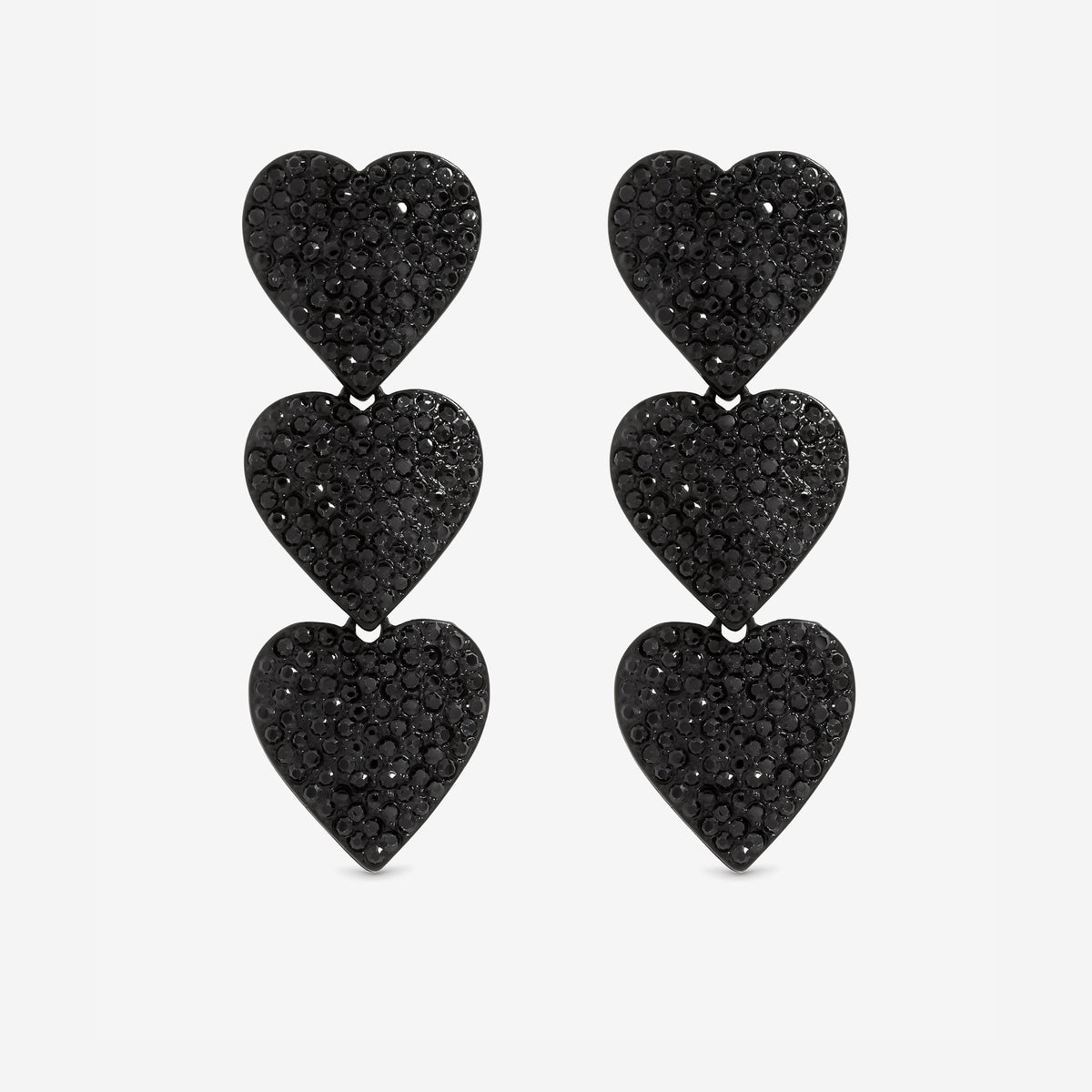 Mood Jet and Crystal Triple Heart Drop Statement Earrings