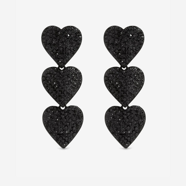 Mood Jet and Crystal Triple Heart Drop Statement Earrings