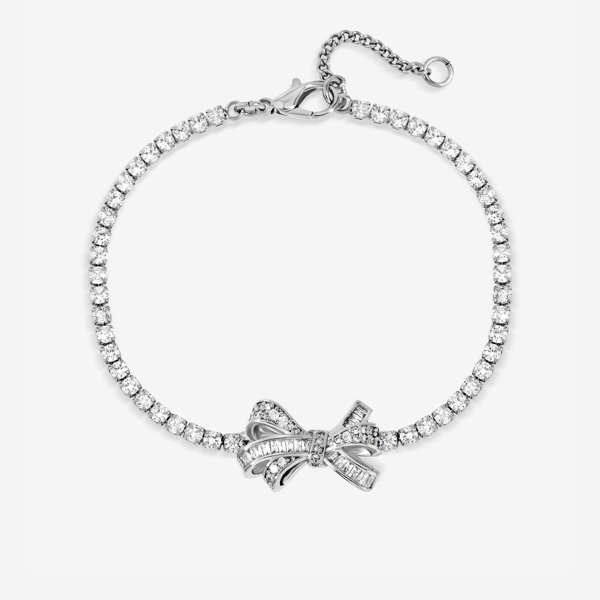Jon Richard Rhodium Plated Cubic Zirconia Bow Tennis Bracelet