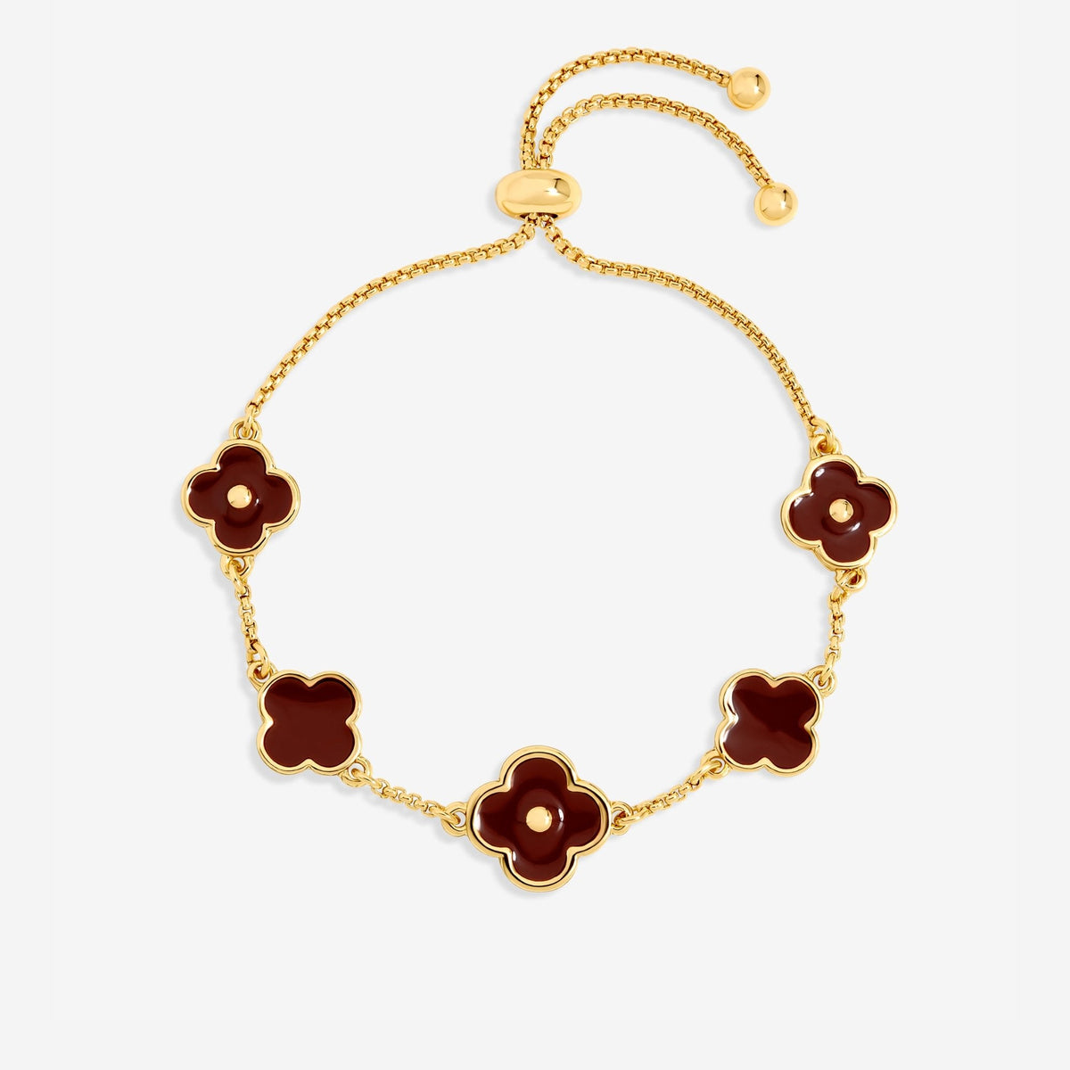 Mood Gold Polished & Burgundy Clover Bracelet