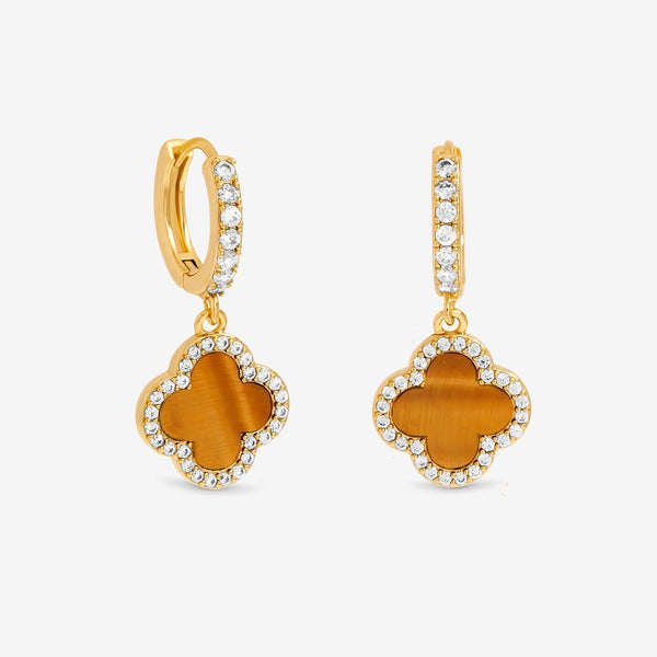Jon Richard Gold Plated and Tigers Eye Clover Huggie Earrings