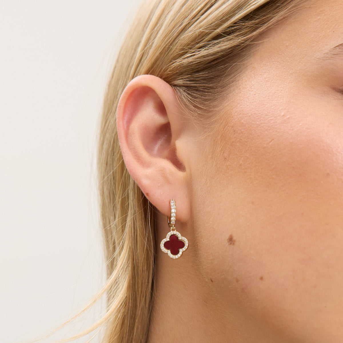 Jon Richard Gold Plated and Carnelian Clover Huggie Earrings