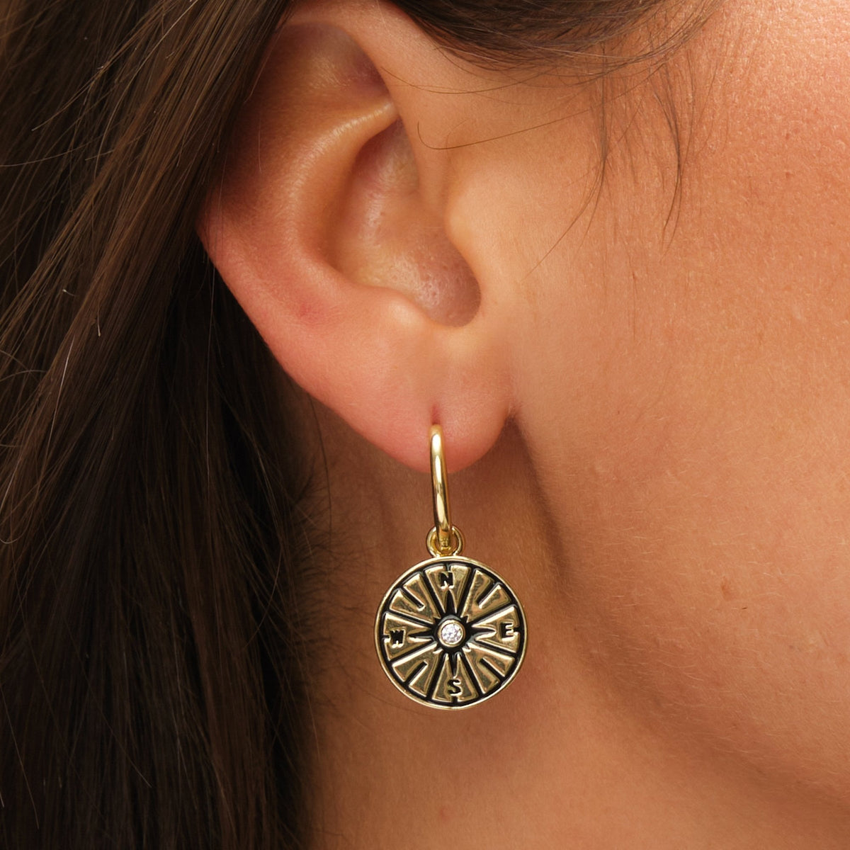 Inicio 14ct Gold Plated and Jet Compass Earrings - Gift Pouch