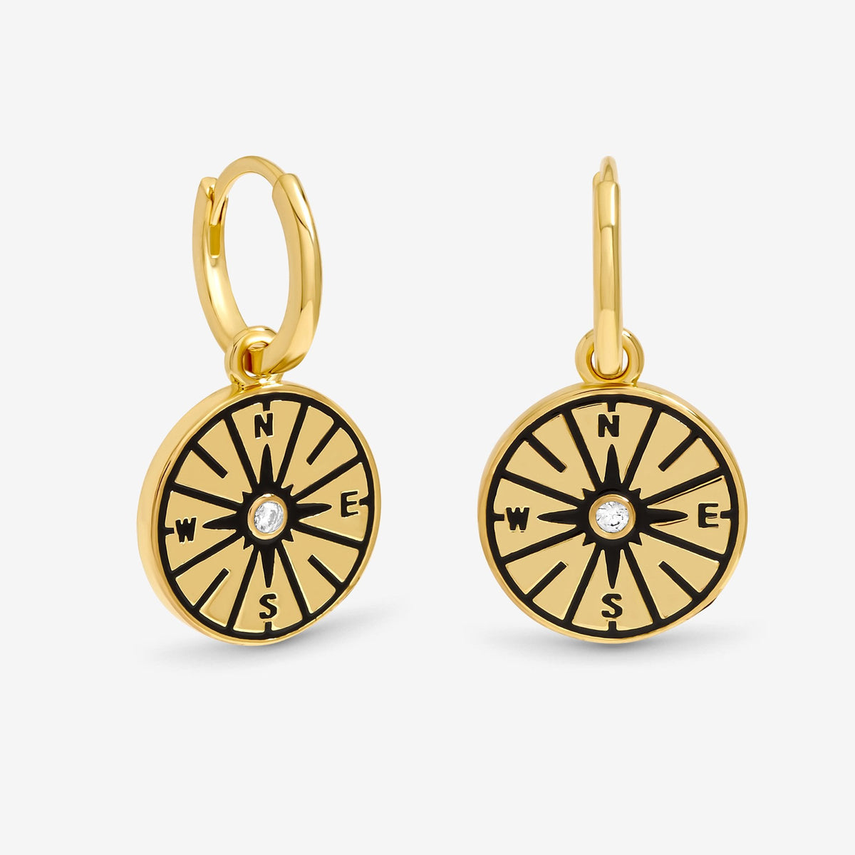 Inicio 14ct Gold Plated and Jet Compass Earrings - Gift Pouch
