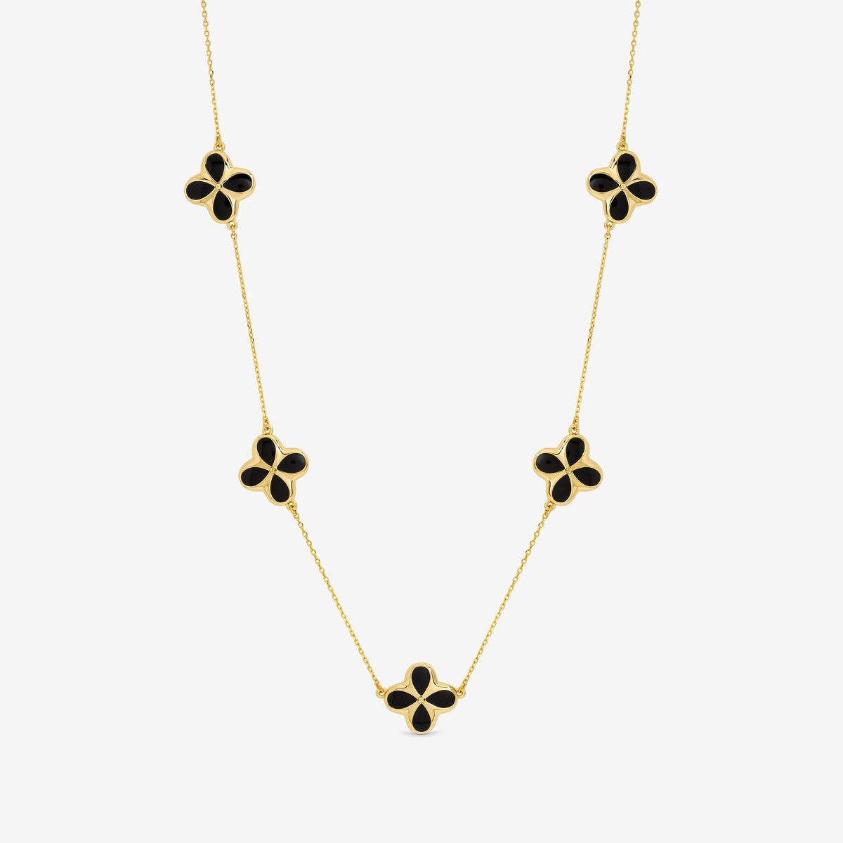 Inicio 14ct Gold Plated and Jet Enamel Clover Necklace - Gift Pouch
