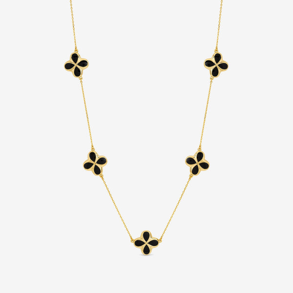 Inicio 14ct Gold Plated and Jet Enamel Clover Necklace - Gift Pouch