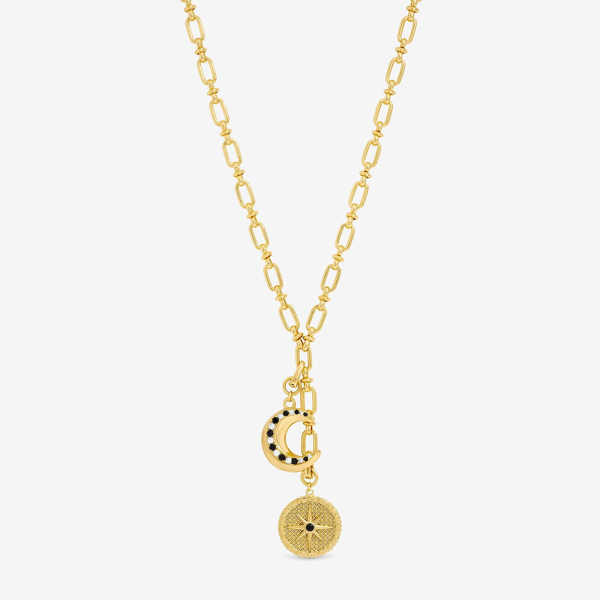Inicio 14ct Gold Plated Celestial Multi Charm Drop Pendant - Gift Pouch