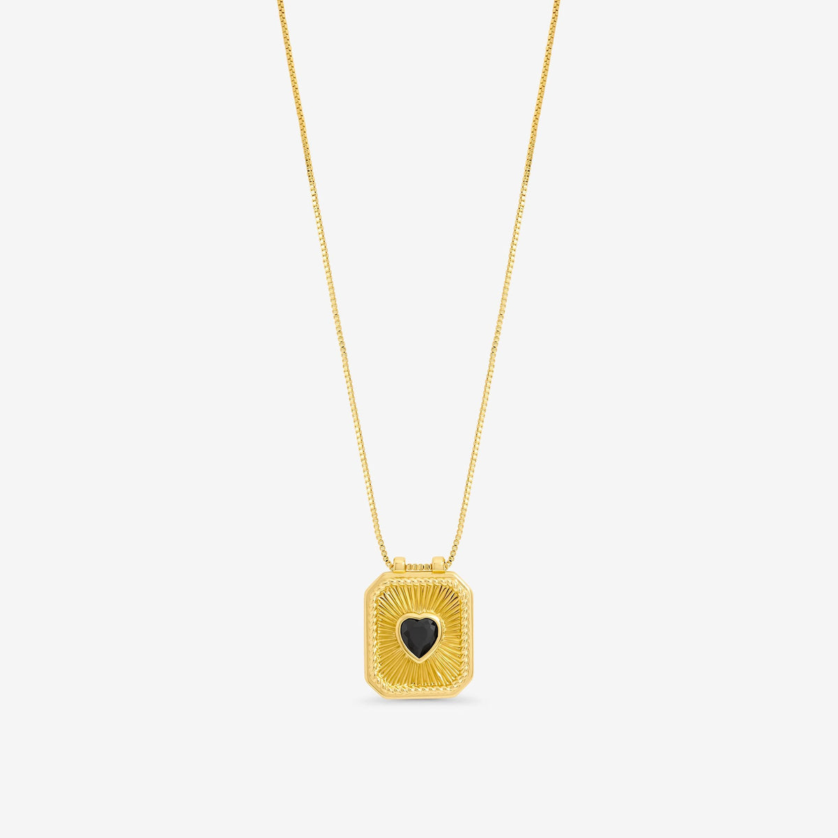 Inicio 14ct Gold Plated Jet and Heart Charm Necklace - Gift Pouch