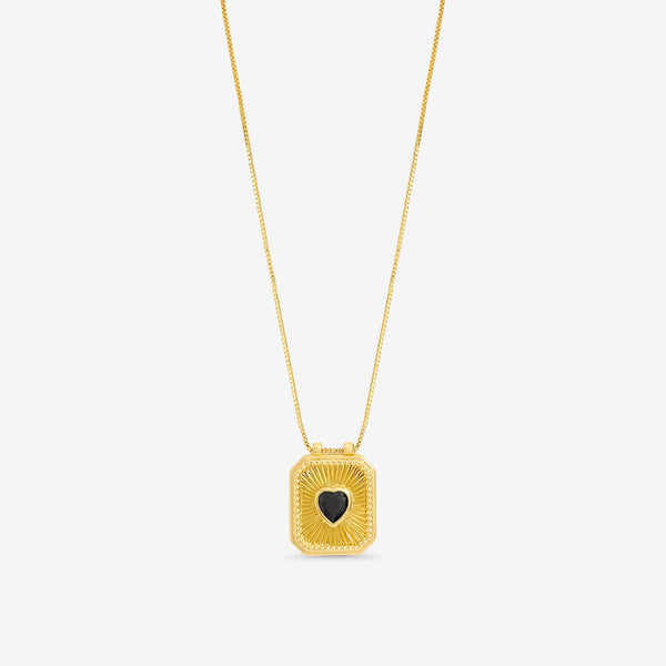 Inicio 14ct Gold Plated Jet and Heart Charm Necklace - Gift Pouch