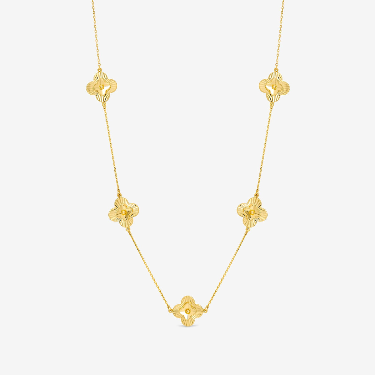 Inicio 14ct Gold Plated Diamond Cut Clover Station Necklace - Gift Pouch