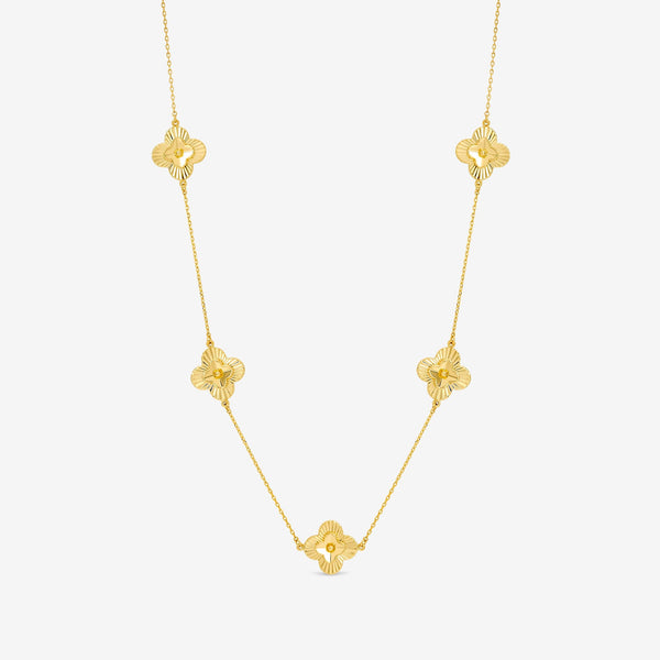 Inicio 14ct Gold Plated Diamond Cut Clover Station Necklace - Gift Pouch
