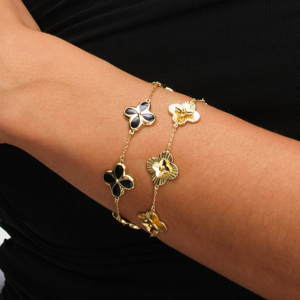 Inicio 14ct Gold Plated Dimaond Cut Clover Station Bracelet - Gift Pouch