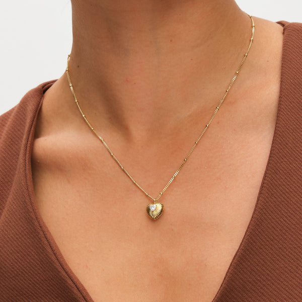 Inicio Gold Plated and Cubic Zirconia Ridged Heart Set - Gift Box