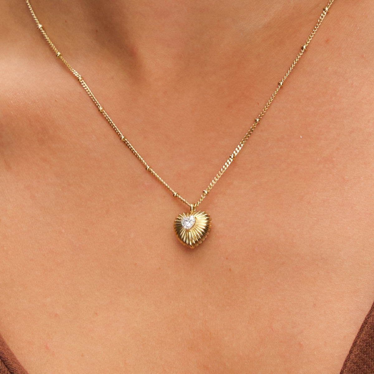 Inicio Gold Plated and Cubic Zirconia Ridged Heart Set - Gift Box