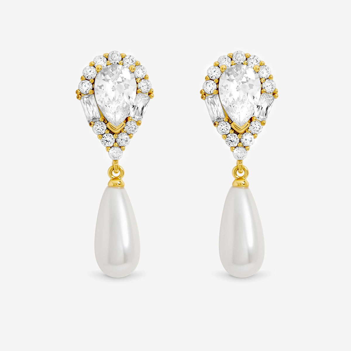 Jon Richard 14K Gold Plated Crystal and Pearl Drop Earrings