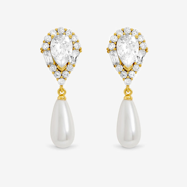 Jon Richard 14K Gold Plated Crystal and Pearl Drop Earrings