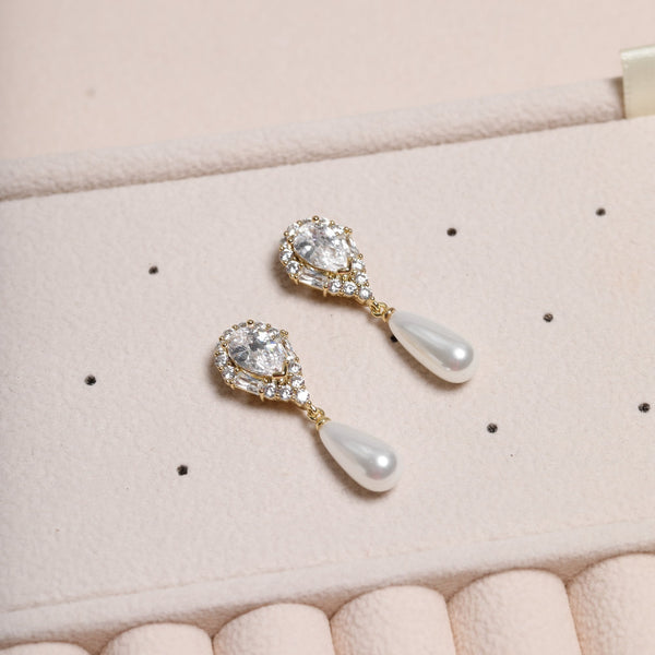 Jon Richard 14K Gold Plated Crystal and Pearl Drop Earrings