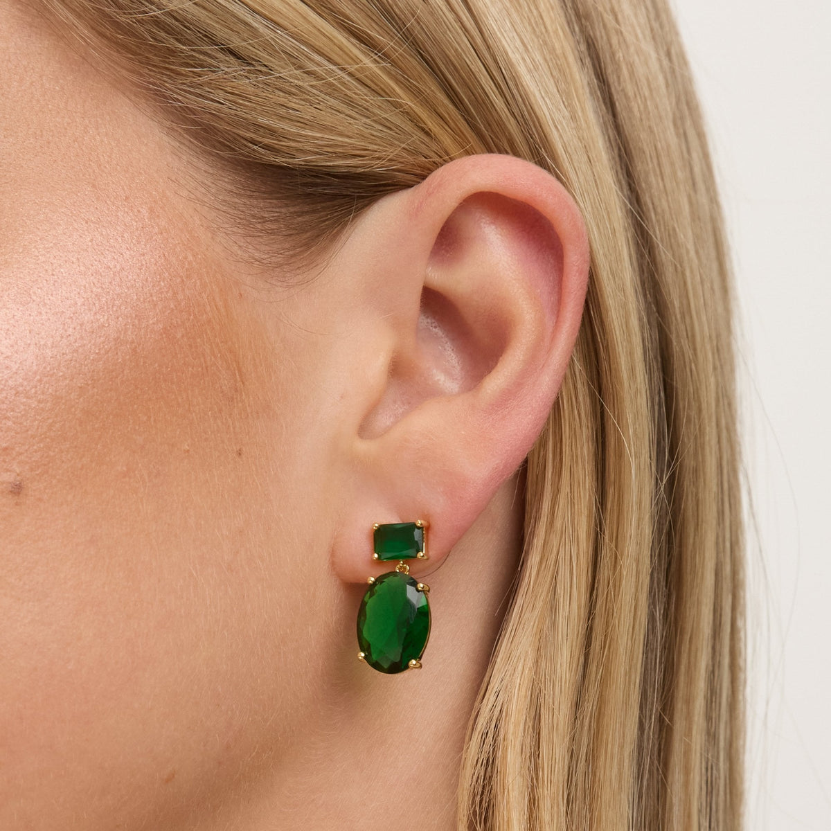 Jon Richard 14ct Gold Plated Crystal and Emerald Drop Earrings