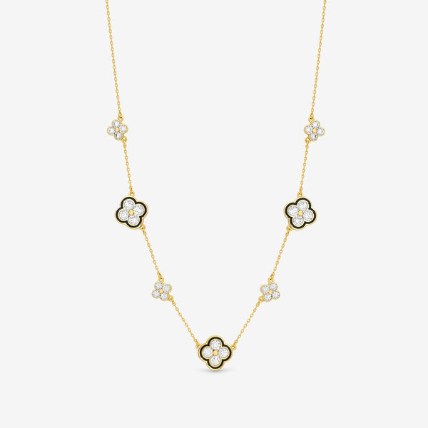 Jon Richard 14ct Gold Plated Jet and Crystal Clover Necklace - Gift Box