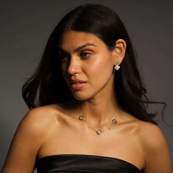 Jon Richard 14ct Gold Plated Jet and Crystal Clover Necklace - Gift Box