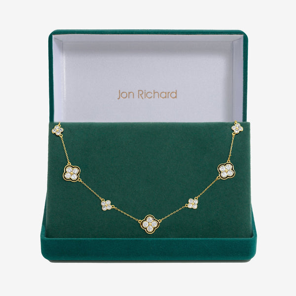 Jon Richard 14ct Gold Plated Jet and Crystal Clover Necklace - Gift Box