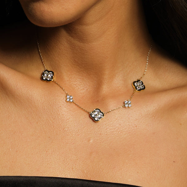 Jon Richard 14ct Gold Plated Jet and Crystal Clover Necklace - Gift Box