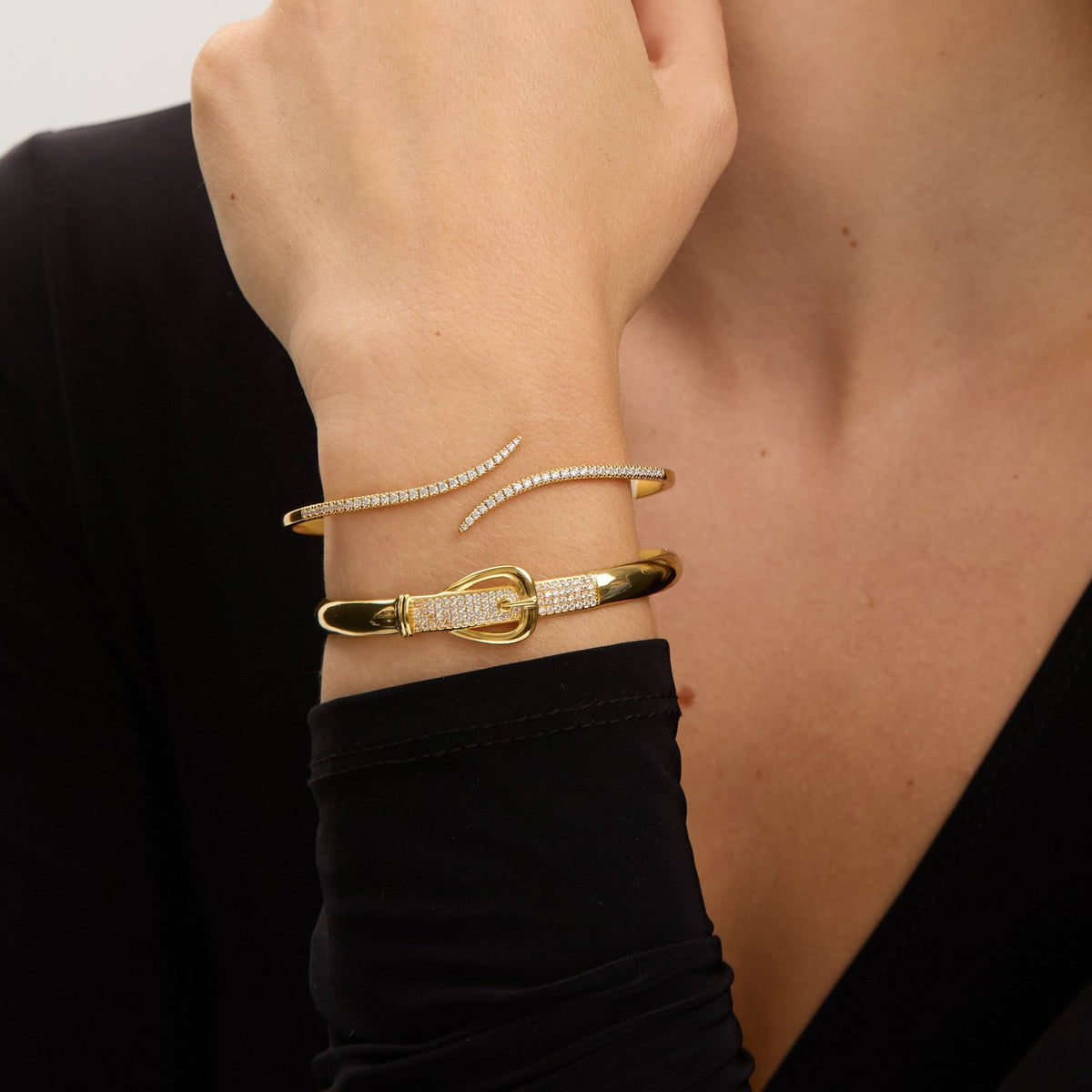 Jon Richard 18ct Gold Plated and Pave Buckle Bangle