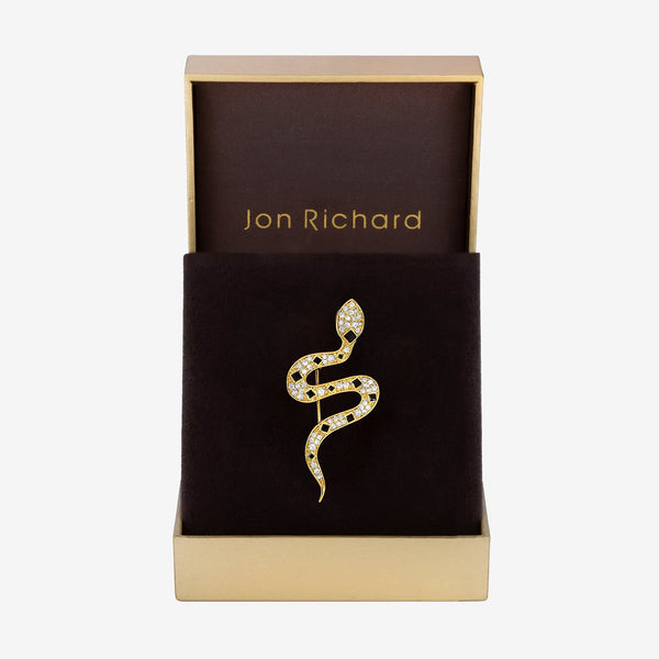 Jon Richard Gold Plated Crystal and Jet Snake Brooch - Gift Box