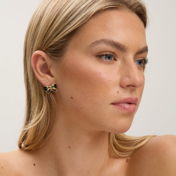 Jon Richard Gold Plated and Jet Bow Earrings