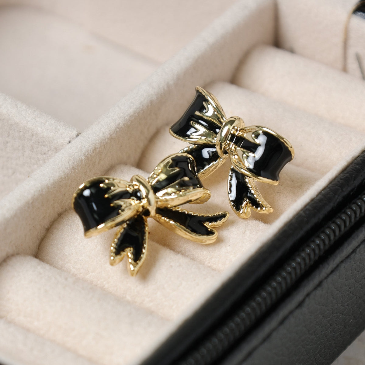 Jon Richard Gold Plated and Jet Bow Earrings